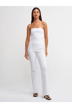 Dilvin 71314 Strapless White Flare Denim Overalls-White