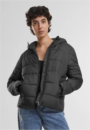 Women's short quilted jacket with hood black