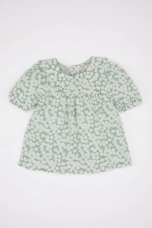 DEFACTO Baby Girl Baby Collar Crinkle Viscose Floral Short Sleeve Blouse