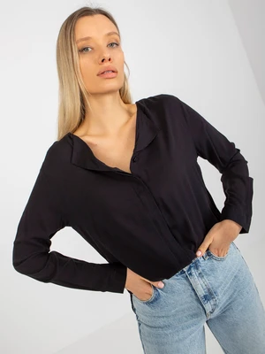 Black asymmetric shirt blouse made of viscose SUBLEVEL