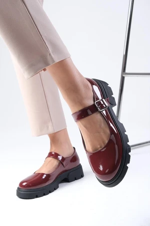 Mio Gusto Cyntia Claret Red Color Patent Leather Thick Soled Women's Ballerina Loafer Shoes