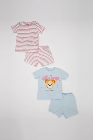 DEFACTO Baby Girl 4-Piece Pajama Set Printed Short Sleeve Cotton Top Shorts