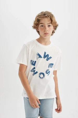 DEFACTO Boy's Crew Neck Printed Short Sleeve T-Shirt