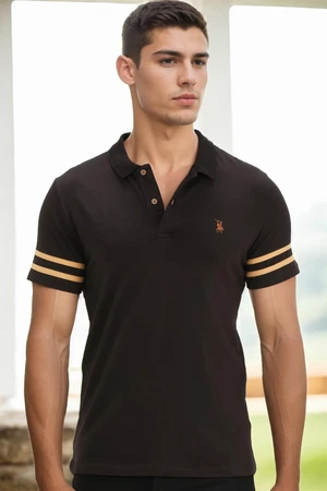 T8585 DEWBERRY MEN'S T-SHIRT-BLACK-CAMEL-2