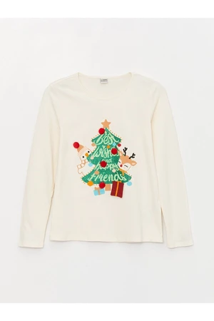 LC Waikiki Crew Neck Christmas Themed Long Sleeve Girls T-Shirt