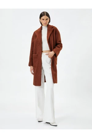 Koton Oversize Long Boucle Coat Double Breasted Pocket Detailed Bélelt