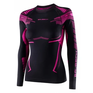 Dámské funkční triko Brubeck Dry s dlouhým rukávem  Black/Fuchsia  L