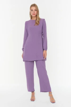 Trendyol Purple Eyelet Tie Detailed Aerobin Tunic-Pants Set