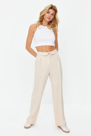 Trendyol Beige Roll Up Detail Wide Leg Woven Trousers