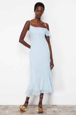 Trendyol Light Blue Flounce Woven Chiffon Elegant Evening Dress