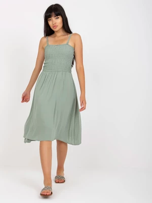 Khaki midi dress with straps FRESH MADE