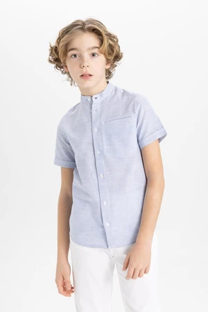 DEFACTO Boy's High Neck Linen Look Short Sleeve Shirt