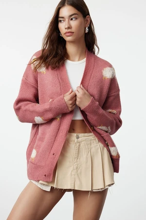 Trendyol Dusty Rose Soft Textured Animal Pattern Knitwear Cardigan