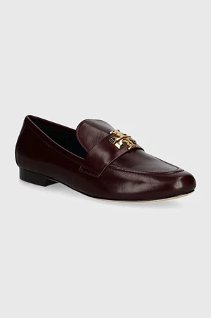 Kožené mokasíny Tory Burch Eleanor Loafer dámské, vínová barva, na plochém podpatku, 158204-500