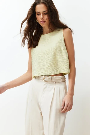 Trendyol Light Khaki Sleeveless Woven Linen Look Blouse