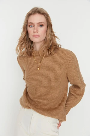 Trendyol Camel Oversize Soft Textured Basic Knitwear Sweater