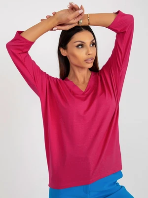 Fuchsia women's basic blouse with 3/4 sleeves