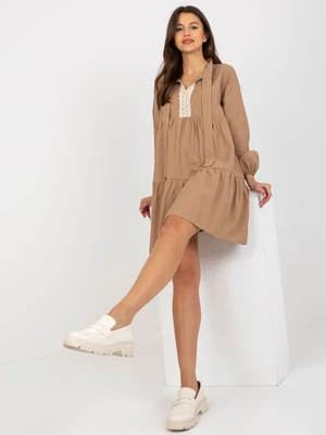 Loose camel dress Kaley RUE PARIS with frills and lace