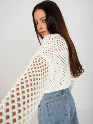 Ecru short summer sweater with openwork pattern