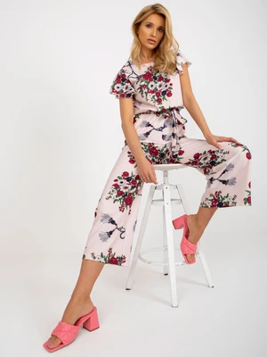 Light pink floral jumpsuit with wide legs