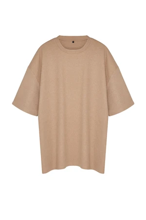 Trendyol Plus Size Camel Oversize/Wide Cut Crew Neck Basic Textured T-shirt