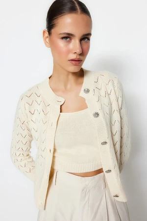 Trendyol Stone Button Detailed Openwork/Holehole Blouse-Cardigan Suit