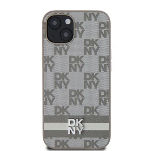 Zadní kryt DKNY PU Leather Checkered Pattern and Stripe pro Apple iPhone 13, béžová