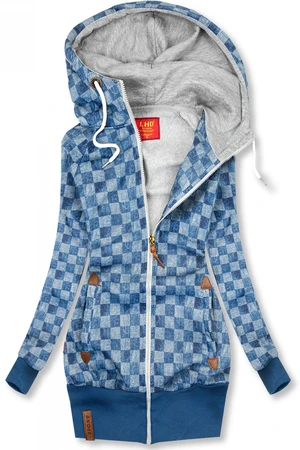 Sweatjacke mit Schachbrettmuster hellblau