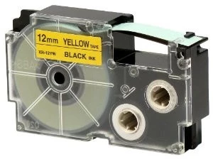 Casio XR-12YW1, 12mm x 8m, čierna tlač/žltý podklad, originálna páska