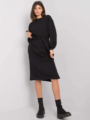 RUE PARIS Black cotton dress with tie