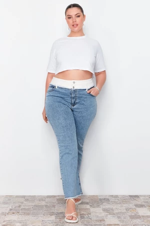 Trendyol Curve Light Blue Waist Belt Detailed Straight Fit Jeans