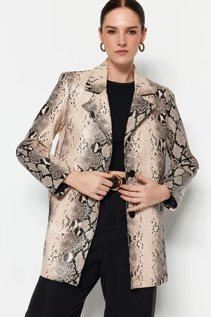 Trendyol Beige Animal Patterned Jacket Coat