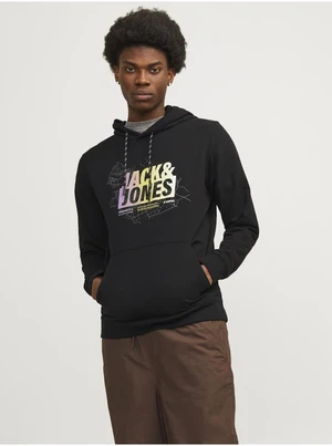 Černá pánská mikina s kapucí Jack & Jones Map - Pánské