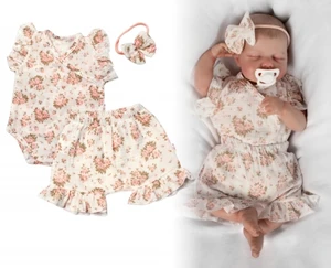 Zavinovací body, kraťasky + čelenka, mušelín, Pivoňky, Baby Nellys, smetanové, vel. 62 (2-3m)