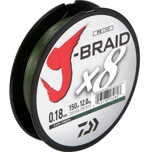 Daiwa splietaná šnúra j-braid dark green 300 m-priemer  0,16 mm / nosnosť 9 kg