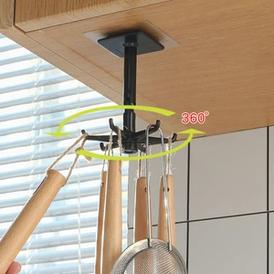 ABS Punch-free Multi-Purpose Hooks 360 Degree Rotatable Kitchen Hook Home Storage Accessories Organizador Rotate Storage Rack