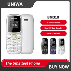 UNIWA BM310 Mini Mobile Phone Dual Sim FM Radio 2G GSM Unlocked Phone MTK6261D 0.66 inch Super Thin GSM Small Phone