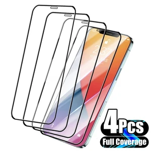 4PCS Full Cover Protective Glass For iPhone 14 13 12 11 Pro Max Screen Protector For iPhone 8 14 Plus X XR Xs Max 13 Mini Glass