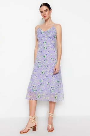 Trendyol Lilac Midi szőtt bélelt virágmintás szőtt ruha