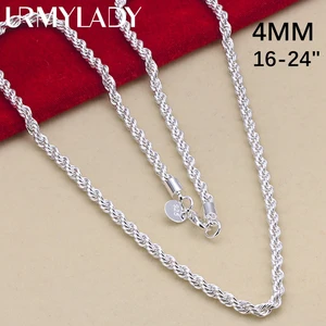 16-24inch for women men Beautiful fashion 925 Sterling Silver charm 4MM Rope Chain Necklace fit pendant high quality jewelry