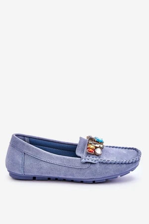 Women's suede loafers with crystals Blue Lucille