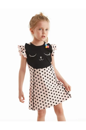 Denokids Pompom Polka Dot Cat Girl Frilly Pink Summer Dress