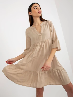 Beige loose dress with ruffle and 3/4 sleeves SUBLEVEL