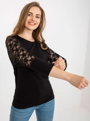 Black blouse with lace and 3/4 sleeves from Havana RUE PARIS