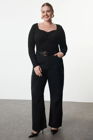 Trendyol Curve Black Camisole Knitted Plus Size Blouse