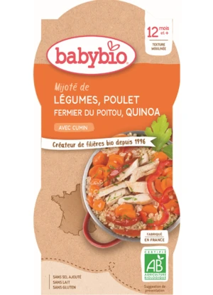 BABYBIO zelenina s kuřetem a quinoa 2 x 200 g