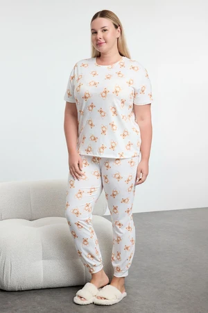 Trendyol Curve Ecru Teddy Bear Patterned Jogger Fit Knitted Pajama Set