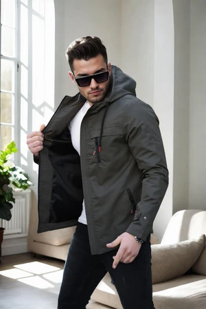 86622 Dewberry Hooded Mens Seasonal Jacket-KHAKI