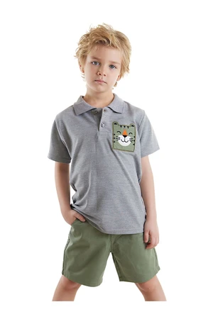 Denokids Tiger Boy Summer Polo Neck T-shirt Gabardine Shorts Set