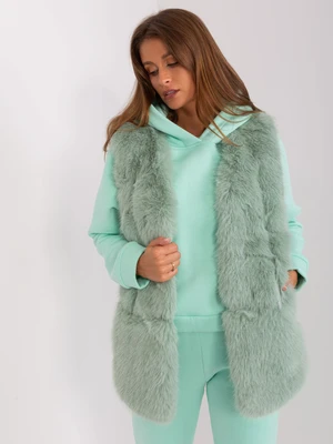 Pistachio fur vest with pockets